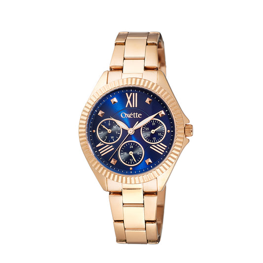 Landmark watch with rose gold steel bracelet and blue dial