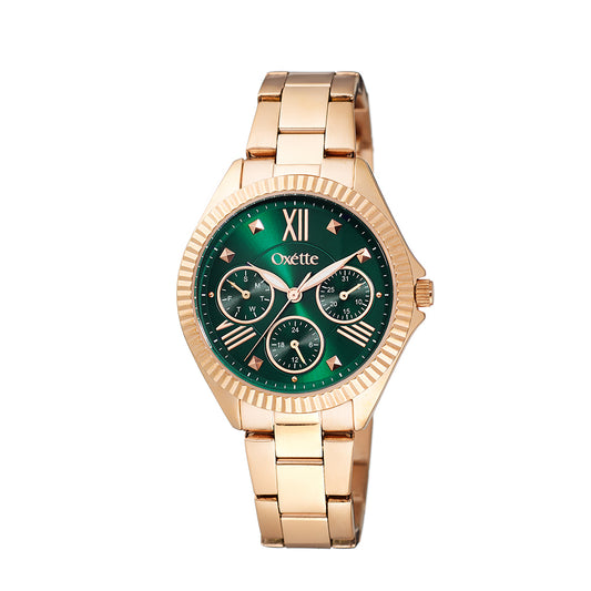 Landmark watch with gold-plated steel bracelet and green dial