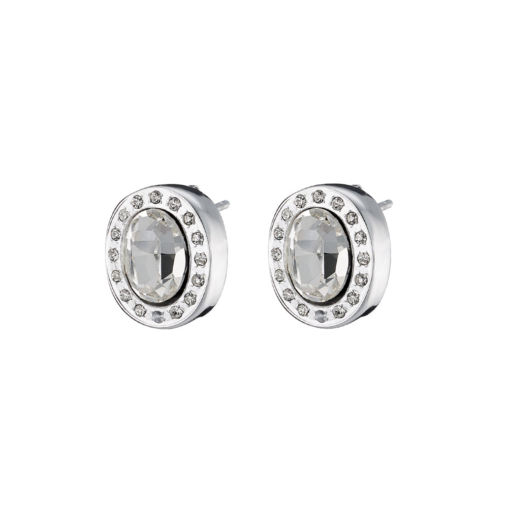 Extravaganza silver stud earrings with white crystals