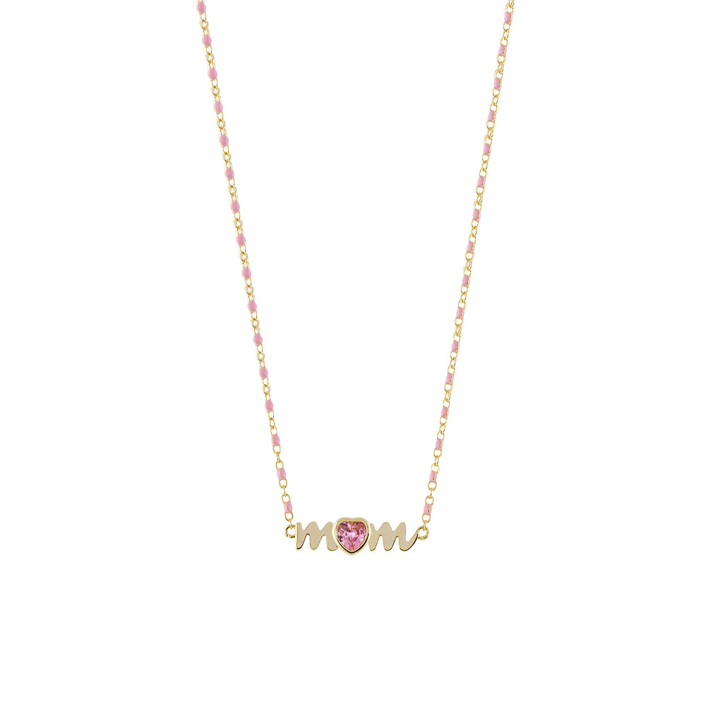 Mama gold "mum" pink rosary necklace