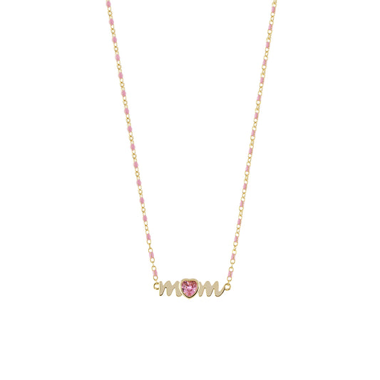 Mama gold "mum" pink rosary necklace