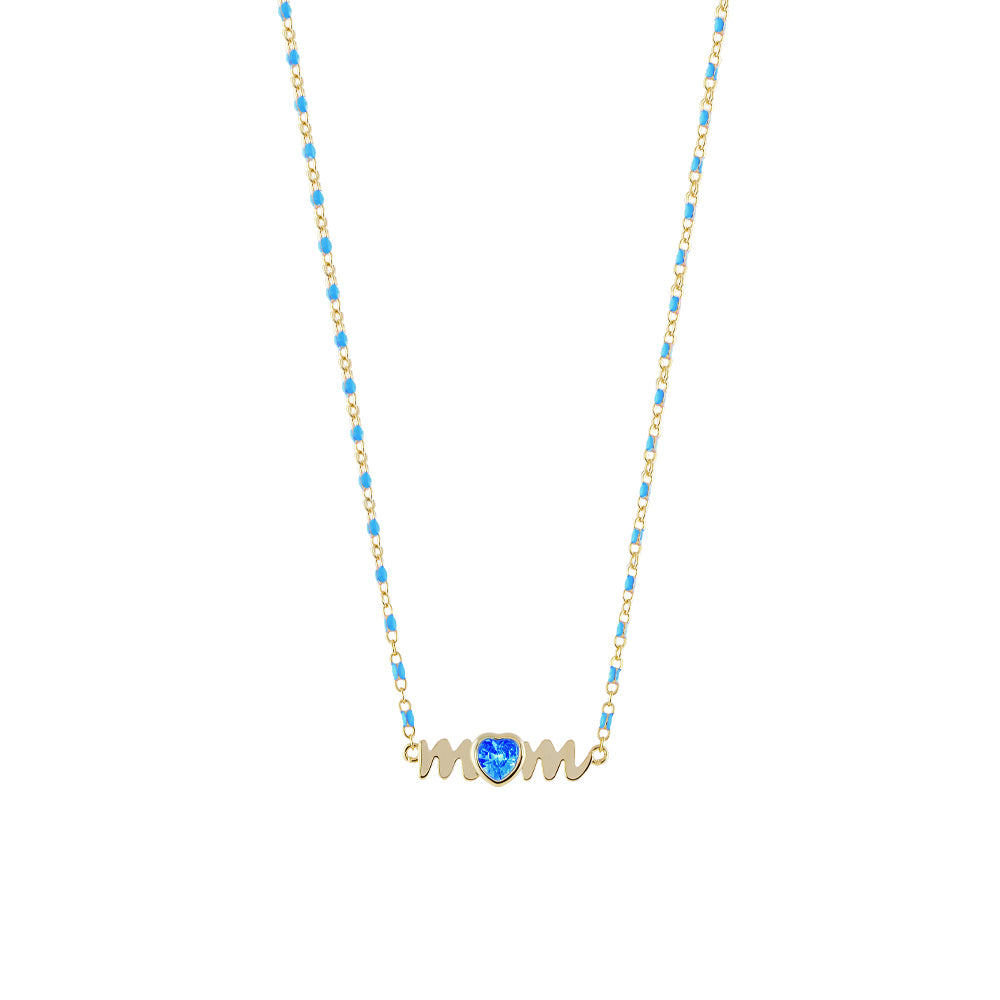 Mama gold "mum" blue rosary necklace