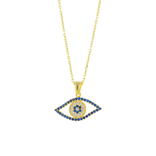Elegant gold necklace and blue eye pendant