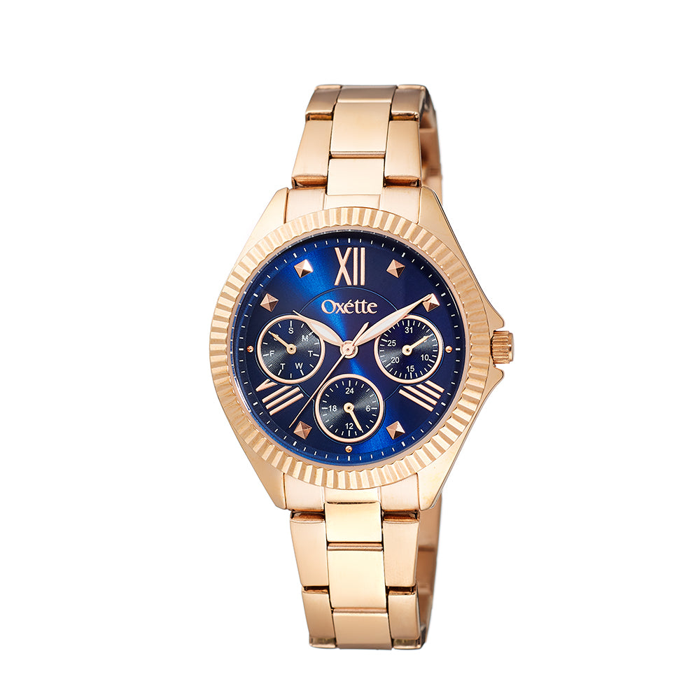 Landmark watch with rose gold steel bracelet and blue dial