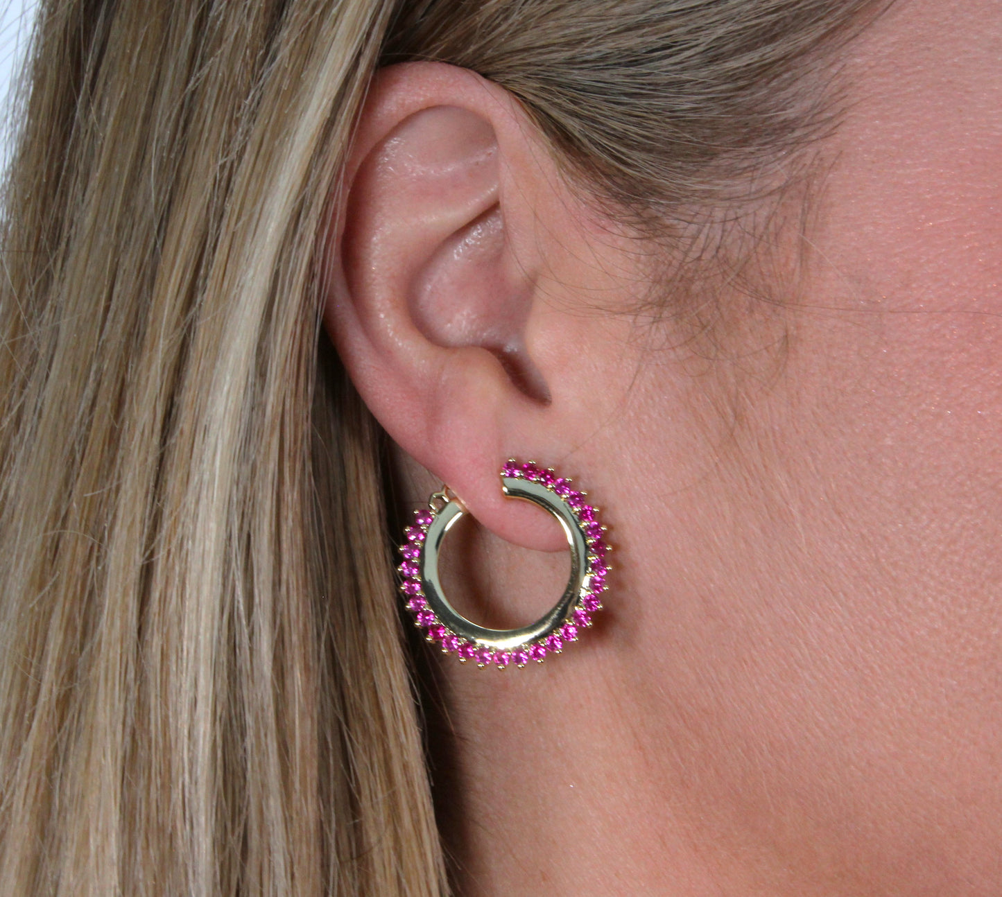 Crown fuchsia zirconia hoops