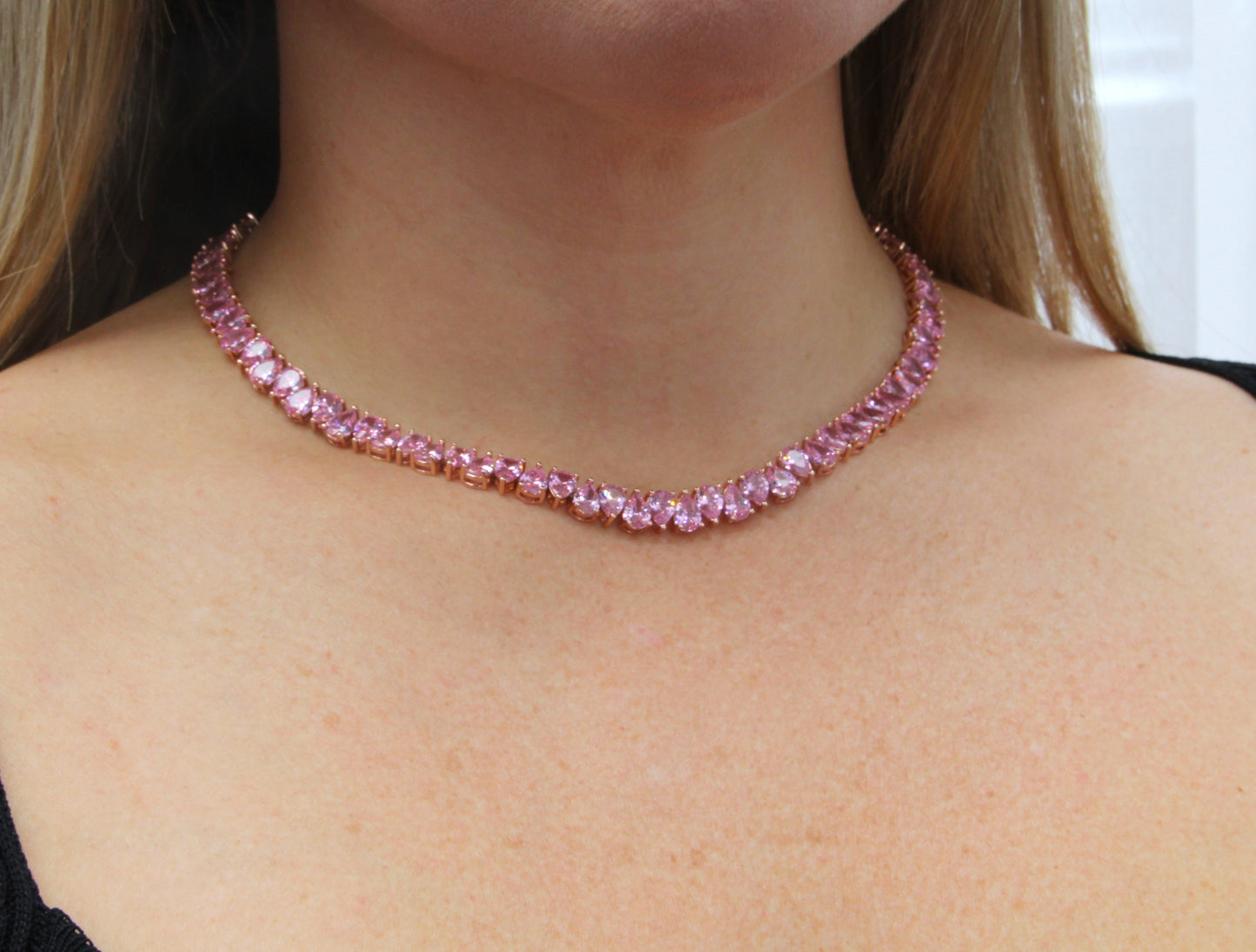 Eleganza Rose Gold Choker Necklace with Pink Zirconia