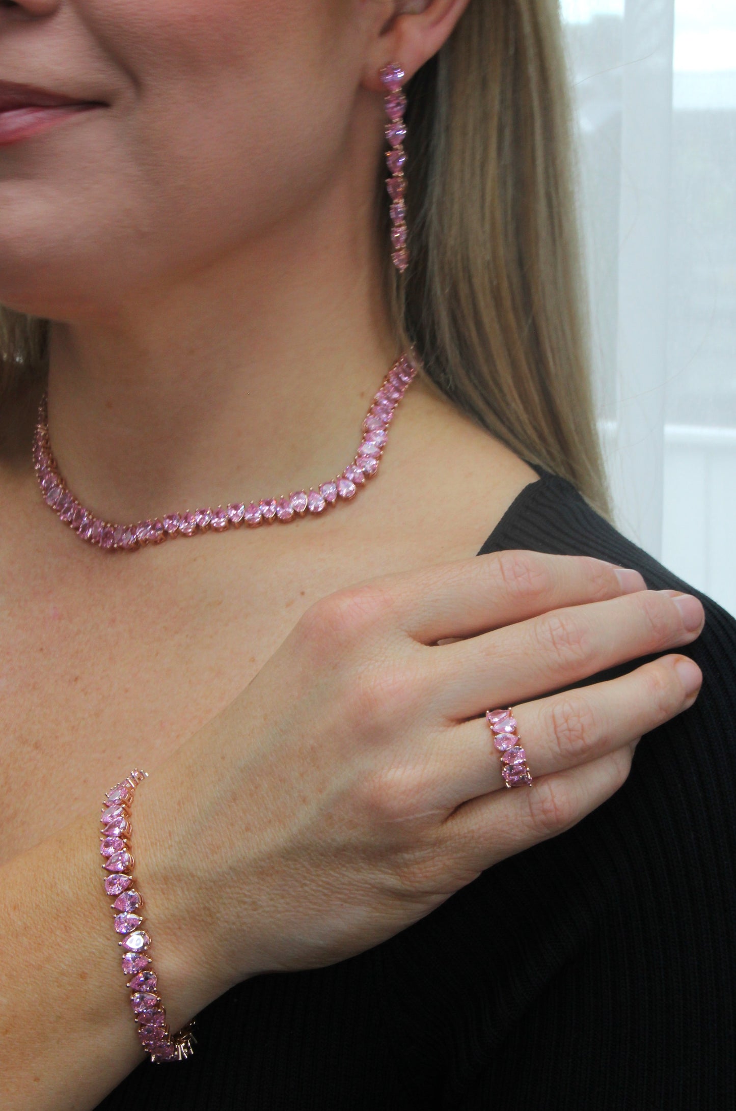 Eleganza rose gold tennis bracelet with pink zirconia