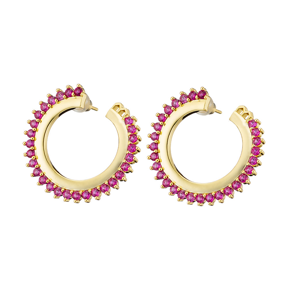 Crown fuchsia zirconia hoops